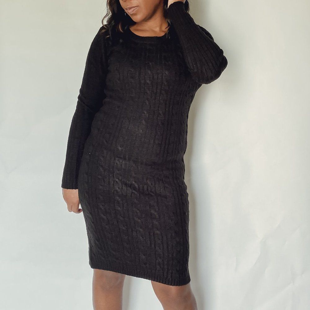Cozy Black Long Sleeve Sweater Dress